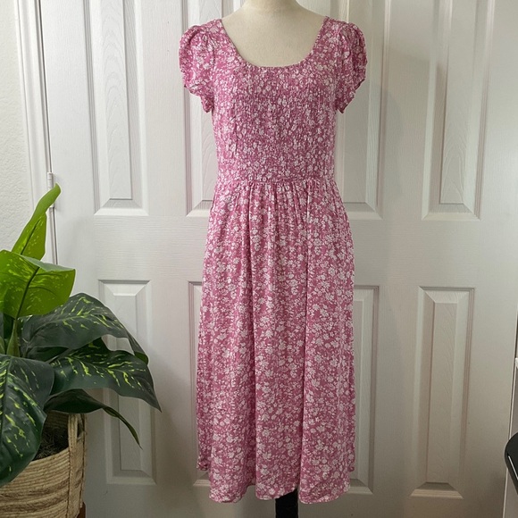 Seta T Women's Casual Floral Crew Neck Cap Sleeve Boho Flowy Midi Dress Size S - Picture 2 of 16